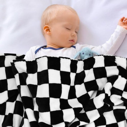 GreatBba Plush Checkered Baby Blanket for Boys Girls Nursery, 30"*40" Warm Short Fleece Blanket Neutral for Infant Newborn, Small Fuzzy for Sleeping, Chenille Baby for Stroller (Black&White)