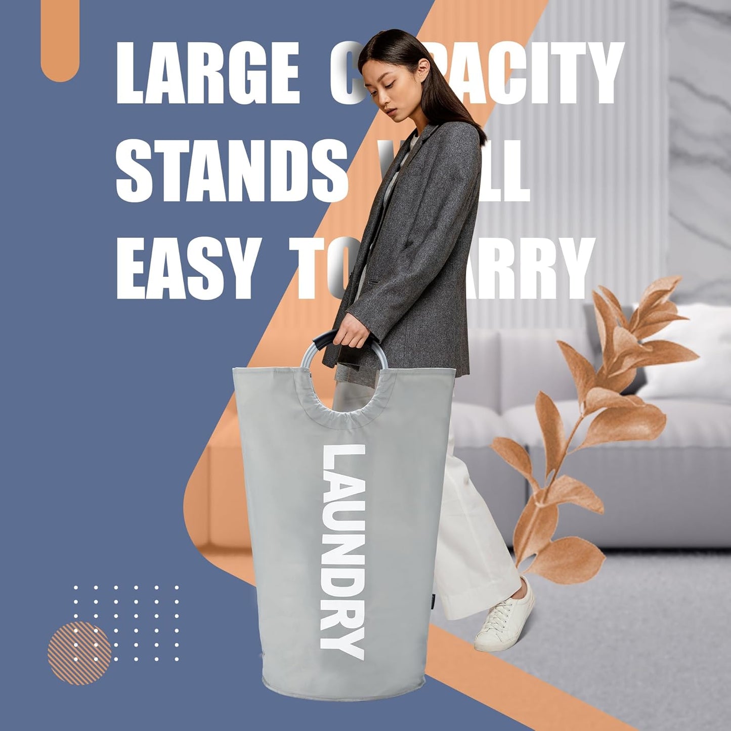 Caroeas 125L Laundry Basket - Large Collapsible Hamper with Padded Handles | Light Grey