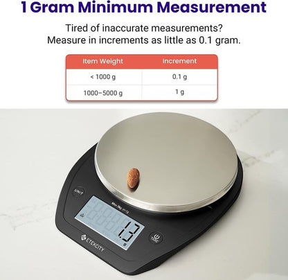Etekcity Digital Food Scale - Accurate 0.1g Measurements for Weight Loss & Meal Prep | 11lb/5kg, Stainless Steel Black