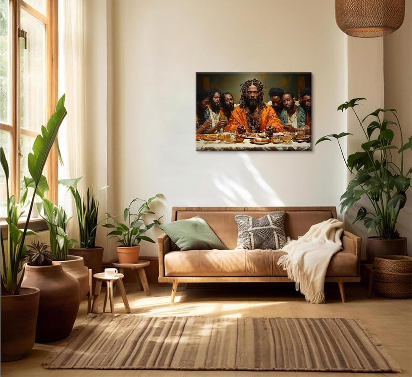 Regine Switzerland Modern Black Jesus Canvas Wall Art - The Last Supper Painting | 12x16in Christian Decor for Home