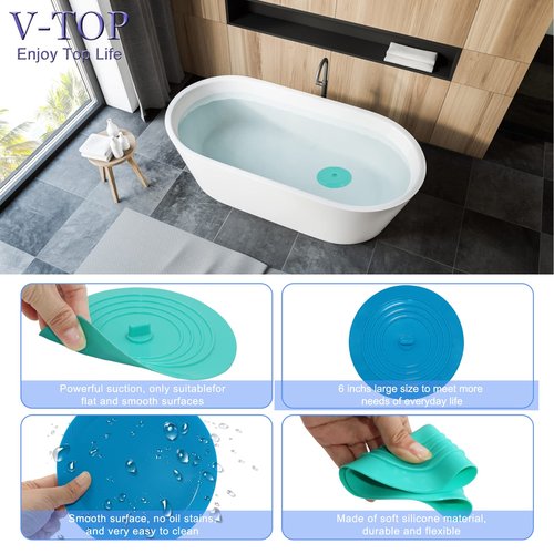 V-TOP Kitchen Drain Strainer Stopper 4 Pack, Universal 6 Inch Silicone Plug Anti-Clogging Stopper Cover, 4.5 Inch Stainless Steel Basket Strainer Food and Hair Catcher