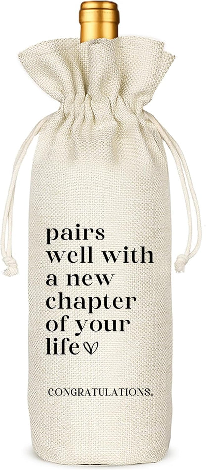 TBITON New Job Gifts, Farewell Gifts for Coworkers,New Beginning Gifts, Wine Gift Bags Going Away Gift for Friends Coworker Boss, Pairs Well With A New Chapter of Your Life (Beige-NEW JOB02)