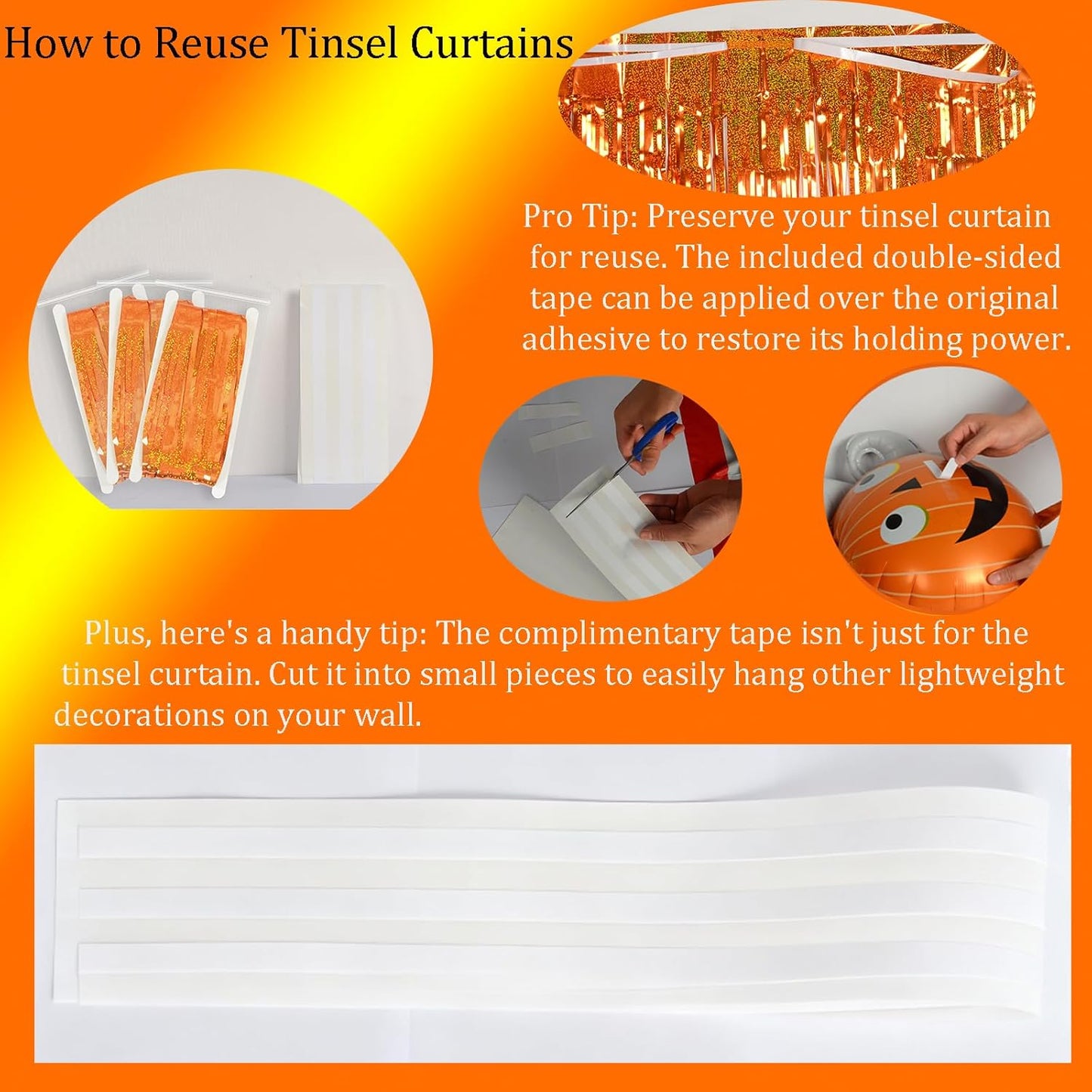 Melsan Tinsel Fringe Curtain - Upgraded Thicker Metallic Streamers | 3 Pack, 3.2 x 8.2 ft, Orange for Parties