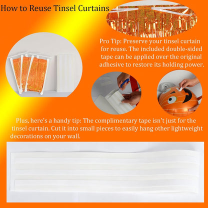Melsan Tinsel Fringe Curtain - Upgraded Thicker Metallic Streamers | 3 Pack, 3.2 x 8.2 ft, Orange for Parties