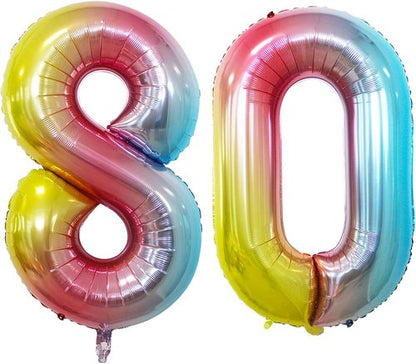 GOER 80th Birthday Balloons - 42 Inch Jumbo Rainbow Foil Helium Decorations for 80th Anniversary