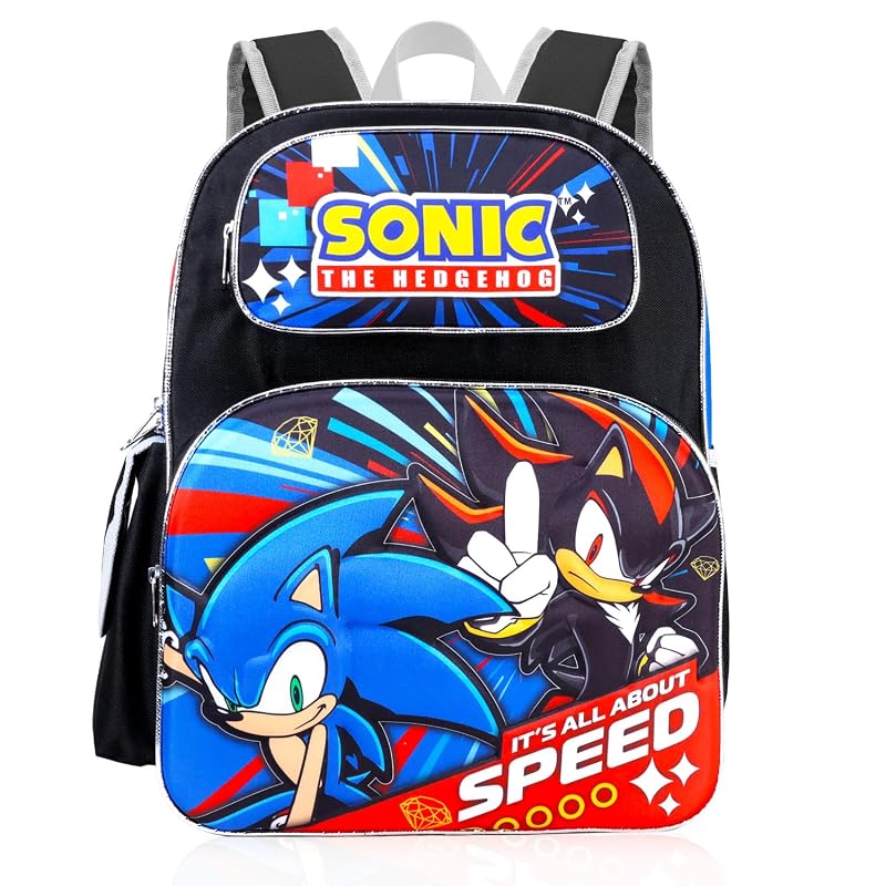 Sonic the Hedgehog Backpack & Lunch Box Set for Boys – 16in Insulated Lunch Bag