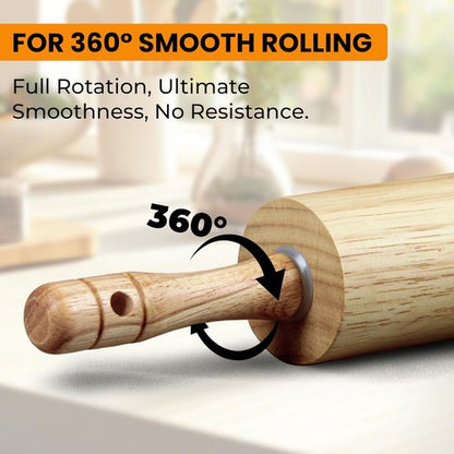 KARRYOUNG Rubber Wood Rolling Pin - Durable Kitchen Dough Roller with Handles | Perfect for Pizza, Bread, and Tortillas