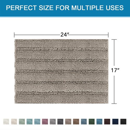 H.VERSAILTEX Bathroom Rugs Bath Rugs for Bathroom Non Slip Bath Mats Extra Thick Chenille Striped Rug 17" x 24" Absorbent Soft Shaggy Washable Dry Fast Bath Mats for Bath Room Floor - Taupe