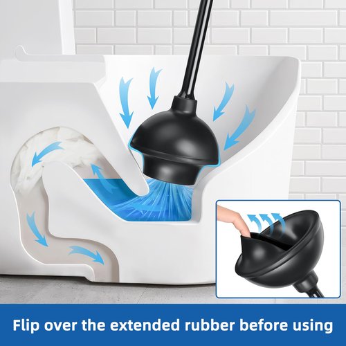 Qaestfy Toilet Plunger and Brush Set for Bathroom Cleaning, 2-in-1 Long Handle Toilet Bowl Brush with Stiff Bristles & Powerful Plunger, Space-Saving Holder (Pack of 1)