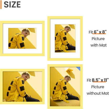Upsimples 8.5x11 Picture Frame - Display 6x8 Photos with Mat or 8.5x11 Without - Yellow, 1 Pack