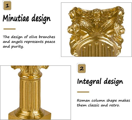 **Regine Switzerland Gold Candle Holders - Mini Roman Pillar Statues Set of 2 for Elegant Table Centerpieces**