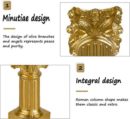 **Regine Switzerland Gold Candle Holders - Mini Roman Pillar Statues Set of 2 for Elegant Table Centerpieces**
