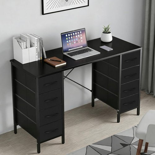 DUMOS 47-Inch Computer Desk - Stylish Office & Gaming Desk with 8 Fabric Drawers | Black