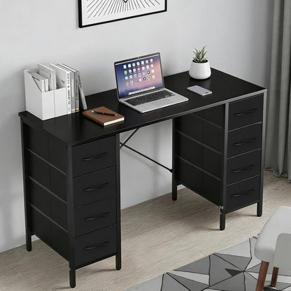DUMOS 47-Inch Computer Desk - Stylish Office & Gaming Desk with 8 Fabric Drawers | Black