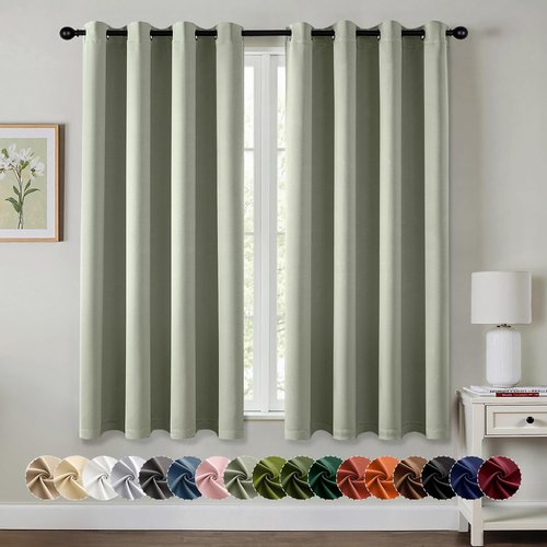 MIULEE Sage Green Blackout Curtains for Bedroom Living Room 63 Inches Long 2 Panels, Thermal Insulated Room Darkening Drapes Solid Grommet Noise Reduction Light Blocking Window Treatments 50x63 Inch