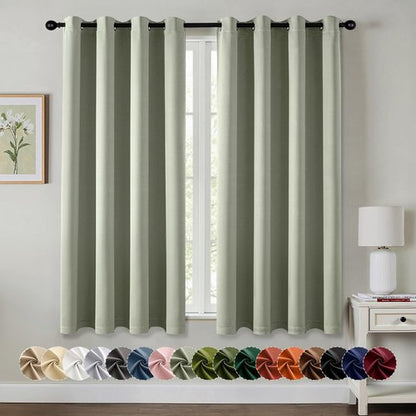 MIULEE Sage Green Blackout Curtains for Bedroom Living Room 63 Inches Long 2 Panels, Thermal Insulated Room Darkening Drapes Solid Grommet Noise Reduction Light Blocking Window Treatments 50x63 Inch