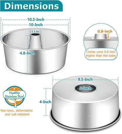E-far Angel Food Cake Pan - 10-Inch Stainless Steel Tube Pan for Perfect Pound Cakes | Non-Toxic & Dishwasher Safe