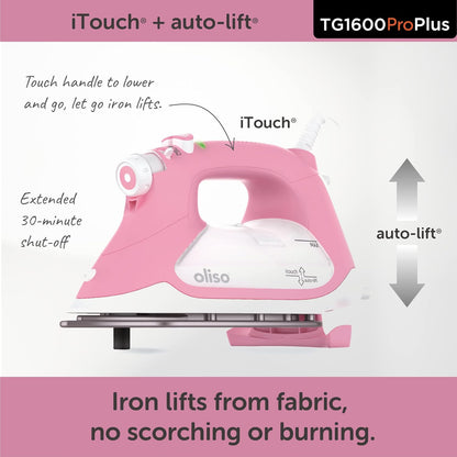 Oliso TG1600 ProPlus Smart Iron - 1800 Watt Steam Iron with Auto-Lift & Diamond Ceramic Soleplate - Rosé