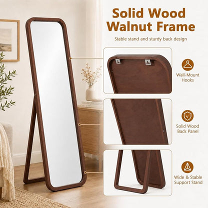 Anwick Walnut 63-Inch Full Length Floor Mirror - Standing Wood Framed