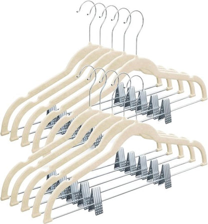 Home-it Velvet Hangers with Clips - 10 Pack Ivory Space-Saving No Slip Hangers for Pants, Skirts & Dresses