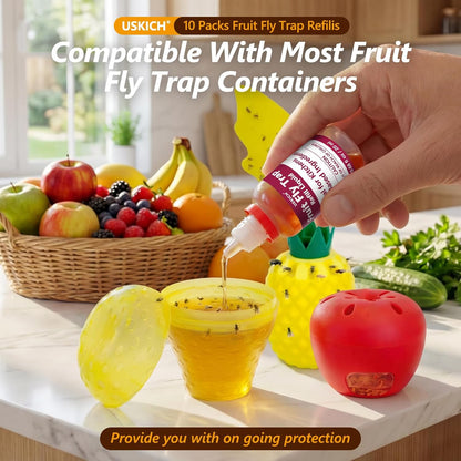 Skiennix Fruit Fly Trap Refill - Effective Non-Toxic Liquid Lure for Indoor Use | 10 Pack, 0.68oz Each