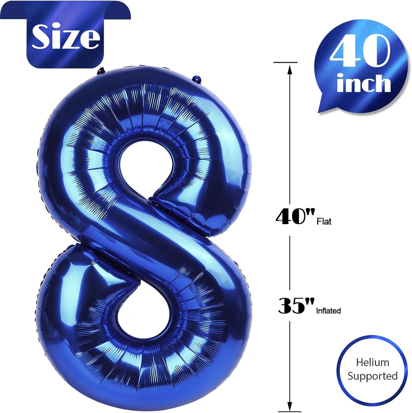 Number 8 Balloon - Night Blue 40 Inch Birthday Decoration for Girls | Perfect 8th Birthday Party Supplies