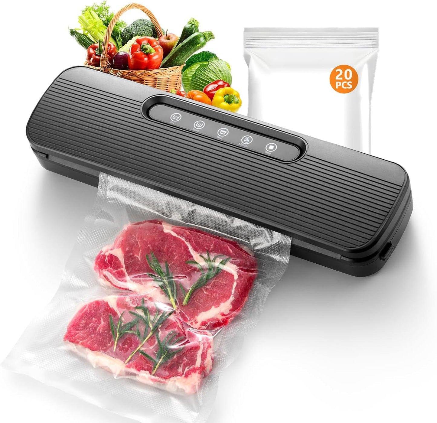 Vacuum Sealer Machine - High Suction Food Preservation with Double Seal Technology | Compact Meat Sealer with Cutter & Bag Storage | Dry & Moist Modes (Black)