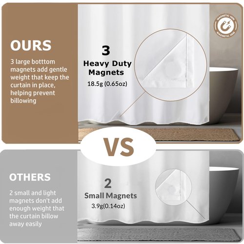 Felisa Waterproof Fabric Shower Curtain Liner with 3 Large Magnets, 71 x 71 inches Light-Weight & Soft Cloth Shower Curtain Liner,Washable White Shower Curtain for Bathroom
