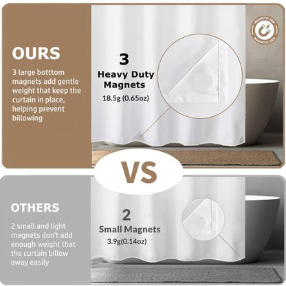 Felisa Waterproof Fabric Shower Curtain Liner with 3 Large Magnets, 71 x 71 inches Light-Weight & Soft Cloth Shower Curtain Liner,Washable White Shower Curtain for Bathroom