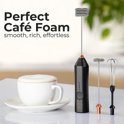 Zulay Kitchen Rechargeable Milk Frother | 3 Speeds & 3 Whisk Attachments - USB Charging, Perfect for Lattes & Cappuccinos - Black Copper