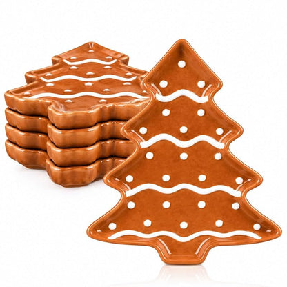FillTouch 4 Pcs 5.9'' Christmas Gingerbread Tree Ceramic Plates - Brown