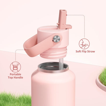 POWCAN Insulated 24 oz Water Bottle - Leakproof, Keeps Drinks Cold for 24H | Lightweight Metal with Straw (Cotton Candy)