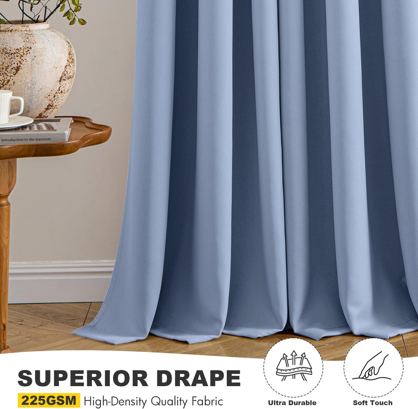 MIULEE Denim Blue Blackout Curtains - Thermal Insulated Room Darkening Drapes | 84 Inches Long, 2 Panels