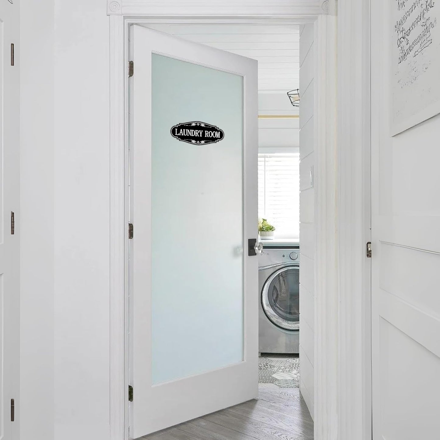 Skiennix Laundry Room Door Sign - Self-Adhesive Waterproof Sticker Decal for Home & Business | Black