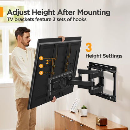 Perlegear Full Motion TV Wall Mount for 26-65 inch TVs, TV Bracket Supports Swivel Articulating Level Extension Tilt Arms, Max VESA 400x400mm up to 99lbs, 16" Wood Studs, PGMFK4