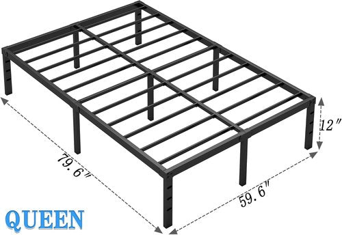 Jetonix Metal Bed Frame - Queen Size with Storage Space | Heavy Duty, Easy Assembly, Black, 12 Inch