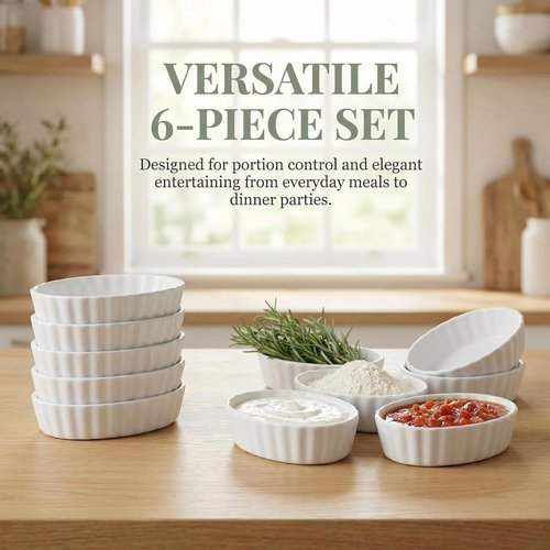 Creme Brulee Ramekins - 6 Pcs Oval Ceramic Baking Dishes, 4 OZ Oven Safe for Souffle & Desserts
