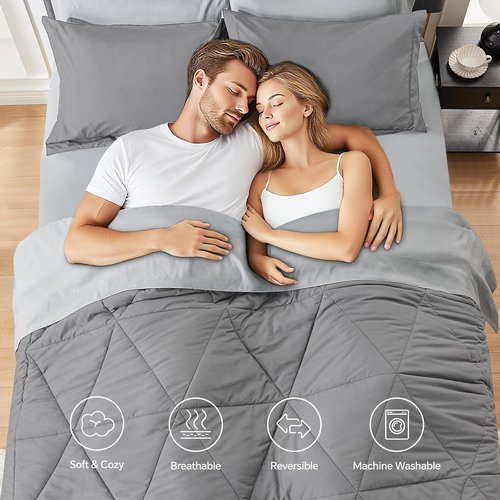 BEDELITE Queen Comforter Set - 7-Piece Reversible Grey Microfiber Bedding Set for Year-Round Comfort