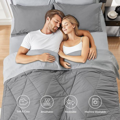 BEDELITE Queen Comforter Set - 7-Piece Reversible Grey Microfiber Bedding Set for Year-Round Comfort
