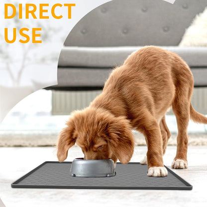 Ptlom Pet Placemat - Silicone Food & Water Mat for Dogs & Cats | Grey, 18" x 12" Size