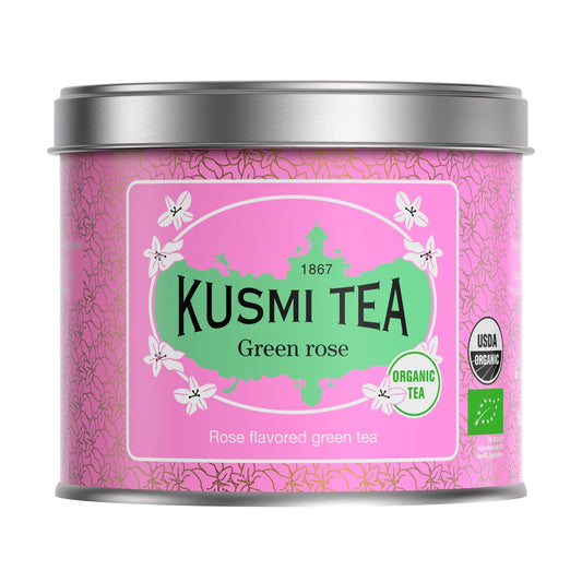 Kusmi Tea - Green Rose - Organic Green Tea With Natural Rose Flavores - Organic Blend of Green Tea with Rose - Loose Leaf Tea - Tin Box of 3.5 oz - Quantity for about 50 cups