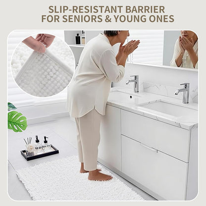 Skiennix Non-Slip Bathroom Rug - Extra Thick Soft Chenille, Quick Dry Plush Shaggy Mat | 32x20, White