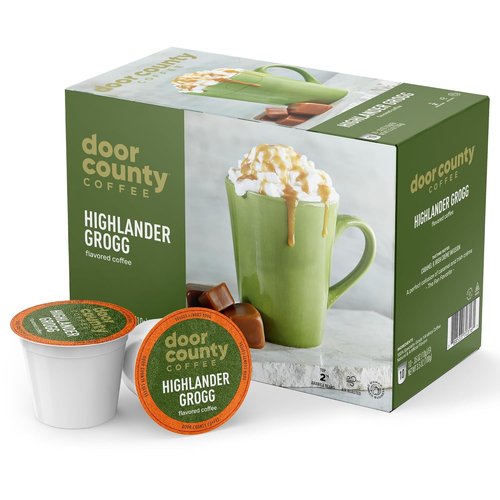 Door County Coffee Highlander Grogg Flavored Ground - 30 Single Serve Cups | Medium Roast, 100% Specialty Arabica