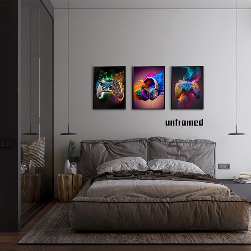 Gaming Room Canvas Wall Art Set of 3 - Vibrant Game Posters for Boys' Room | Unframed 12x16 In