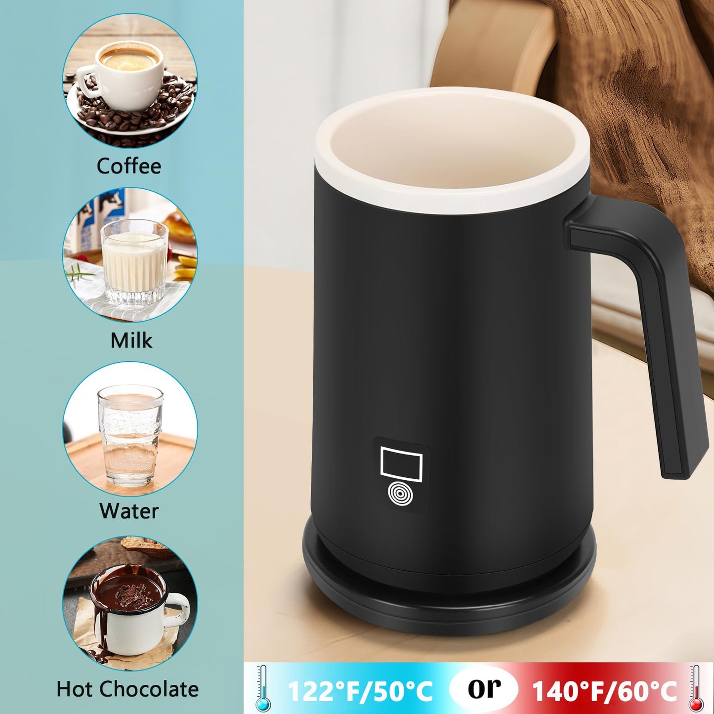 Rommeka Self Heating Coffee Mug, 12oz Temperature Control Smart Mug with Lid, Smart Coffee Mug with LCD Display (122-140°F) for Warming and Heating Coffee, Beverage, Milk, Tea