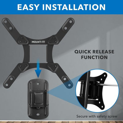 Mount-It! TV Wall Mount for Small to Mid Size TVs, Fits 32 to 50 Inch Screens, 75 100 200 mm VESA Compatible, Low-Profile Slim Design with Tilting and Swivel Motion, 44lb Capacity
