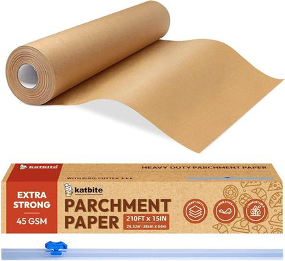Katbite Unbleached Parchment Paper - Heavy Duty Non-Stick Baking Roll, 15 in x 210 ft, Ideal for Air Fryer & Steaming