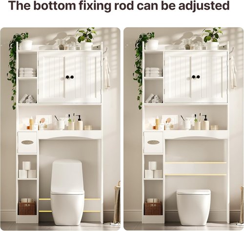 Gizoon Over The Toilet Storage Cabinet - 66'' Tall Bathroom Organizer with 2 Doors & Adjustable Shelf | White