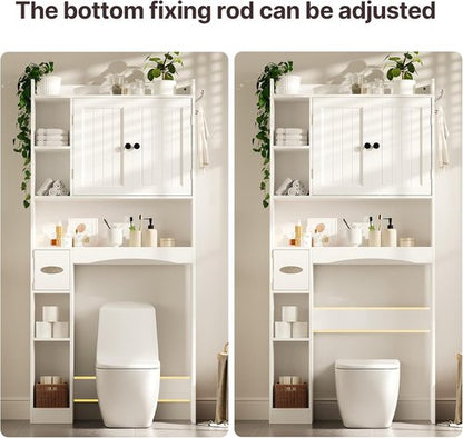 Gizoon Over The Toilet Storage Cabinet - 66'' Tall Bathroom Organizer with 2 Doors & Adjustable Shelf | White