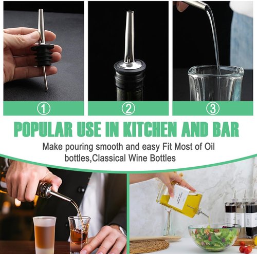 36 Pack Stainless Steel Liquor Pour Spouts with Rubber Caps, Bottle Pourers for Wine, Oil, Vinegar, and Alcohol – Bartender Bar Tools and Accessories